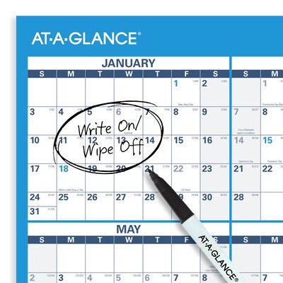 2027 AT-A-GLANCE 36" x 24" Yearly Dry Erase Wall Calendar, Reversible, White/Blue (PM200-28-27)