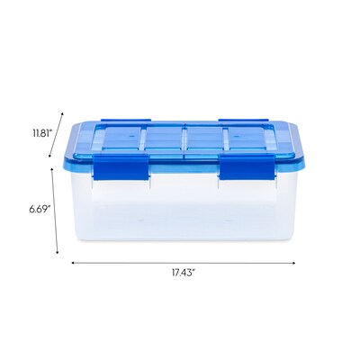 Iris 16 Quart Ultimate Clear Plastic Latching Storage Bin, Blue (500196)