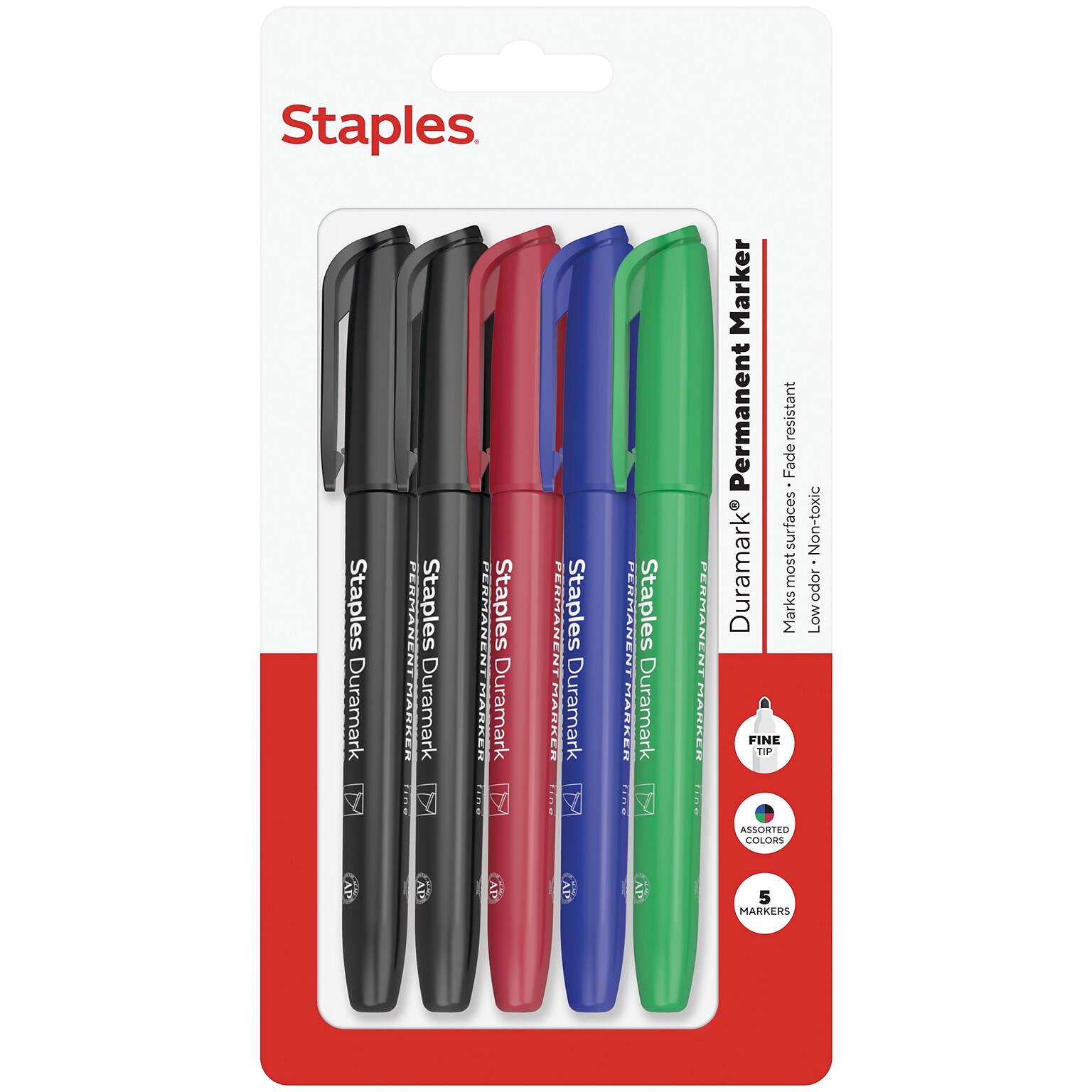 Staples Duramark Permanent Marker, Fine Tip, Assorted, 5/Pack (ST62955)