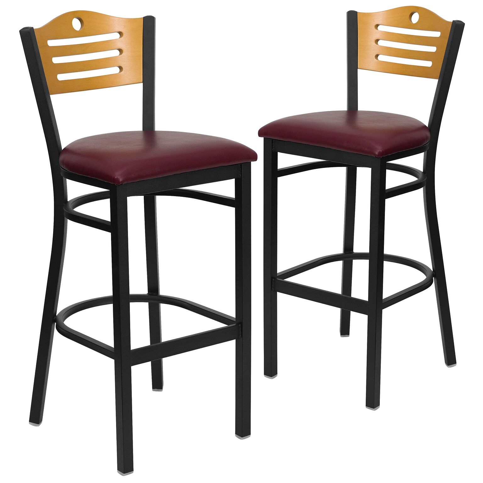 Flash Furniture HERCULES Traditional Metal Slat Back Barstool, Black/Natural Wood/Burgundy, 2-Pieces/Pack (2XU6H3BSLTBBGV)