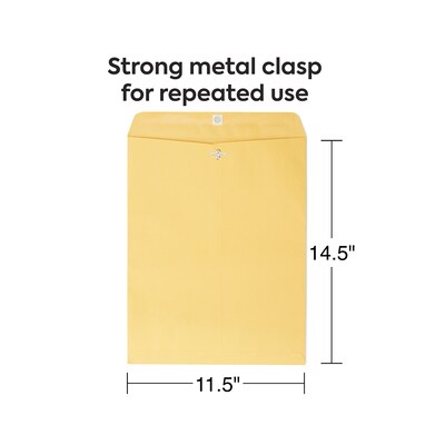 Staples 11.5 x 14.5 Kraft Clasp Catalog Envelopes, Brown, Heavyweight Metal Clasp & Gummed Seal, 100/Box