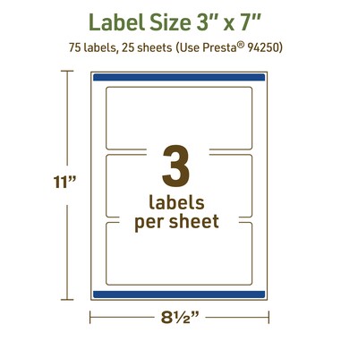 Avery Dissolvable Rectangle Multipurpose Labels, 3" x 7", Off-white, 75/Pack (94250)