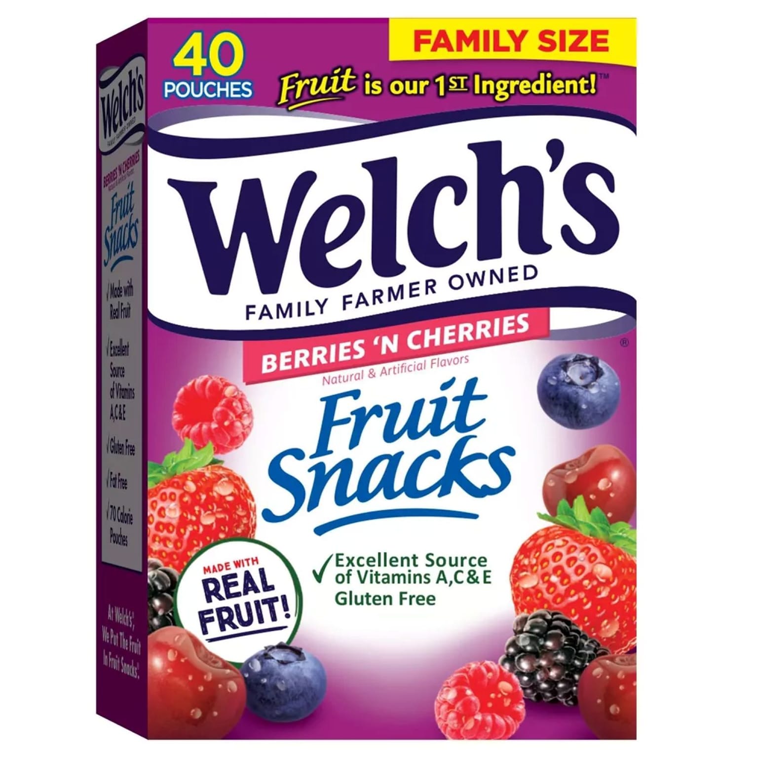Welchs Gluten Free Berries n Cherries Fruit Snacks, 40 Packs/Box (PIM84062)