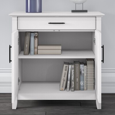 Bush Furniture Key West 30" Secretary Desk with Storage and 5-Shelf Bookcase, Pure White Oak (KWS012WT)
