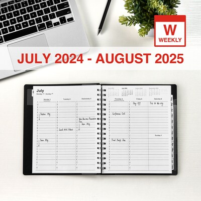2024-2025 Staples 7" x 9" Academic Weekly & Monthly Appointment Book, Plastic Cover, Black (ST25497-23)