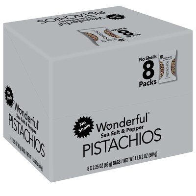 Wonderful Pistachios Sea Salt & Pepper Pistachios, 2.25 oz., 8 Bags/Box (SP0146A25M)