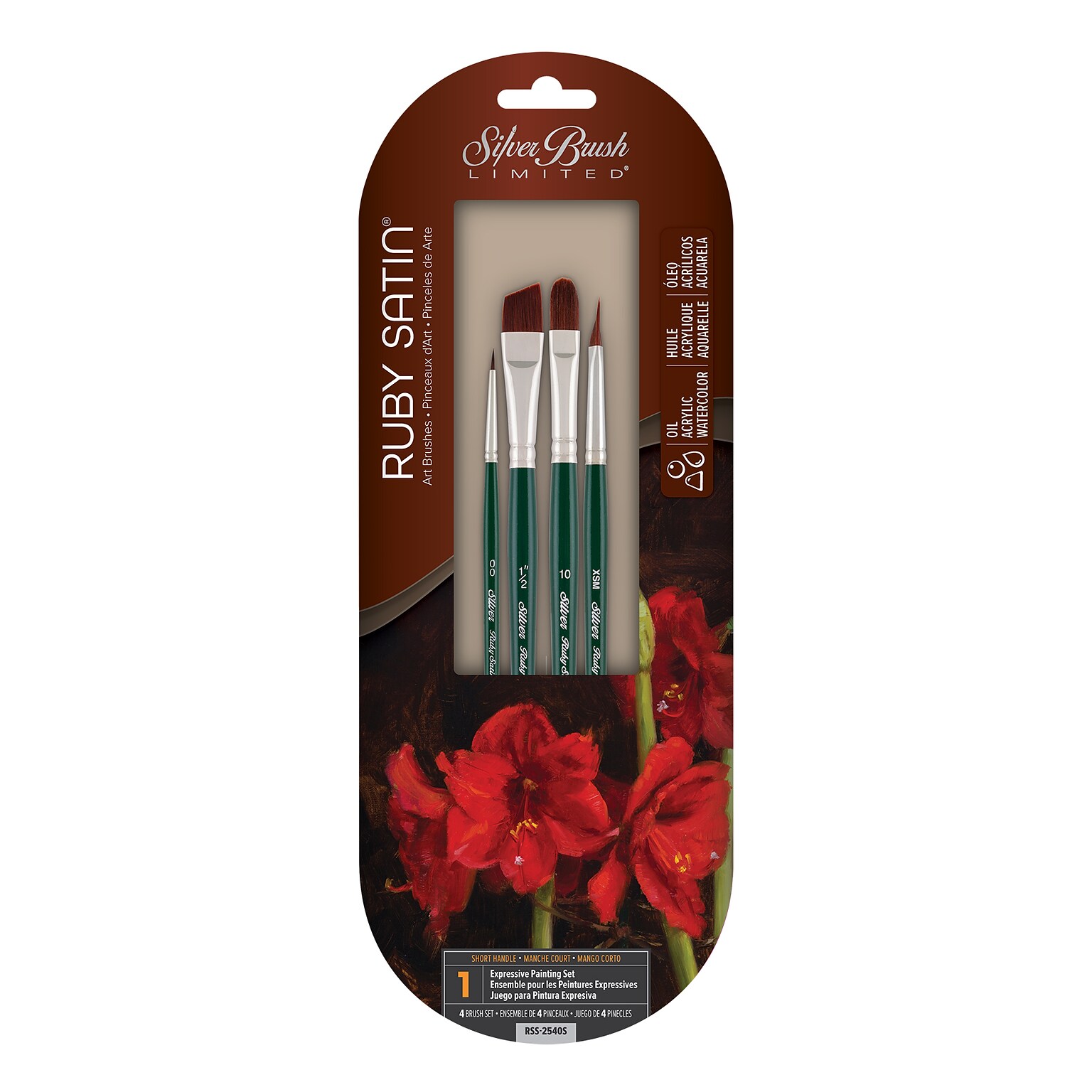 Silver Brush Ruby Satin 4-Piece Basic SH Brush Pack (SLVRSS2540S)