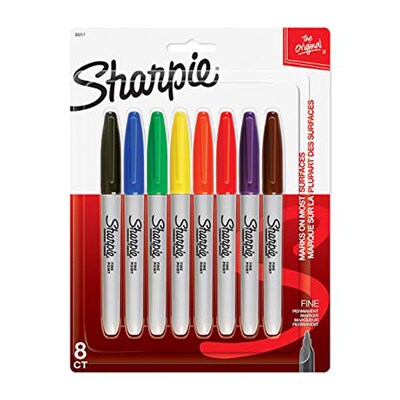 Sharpie Permanent Markers, Fine Tip, Assorted Colors, 8/Pack (30217)