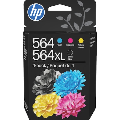 HP 564XL/564 Black High Yield and Cyan/Magenta/Yellow Standard Yield Ink Cartridge, 4/Pack (N9H60FN#140)