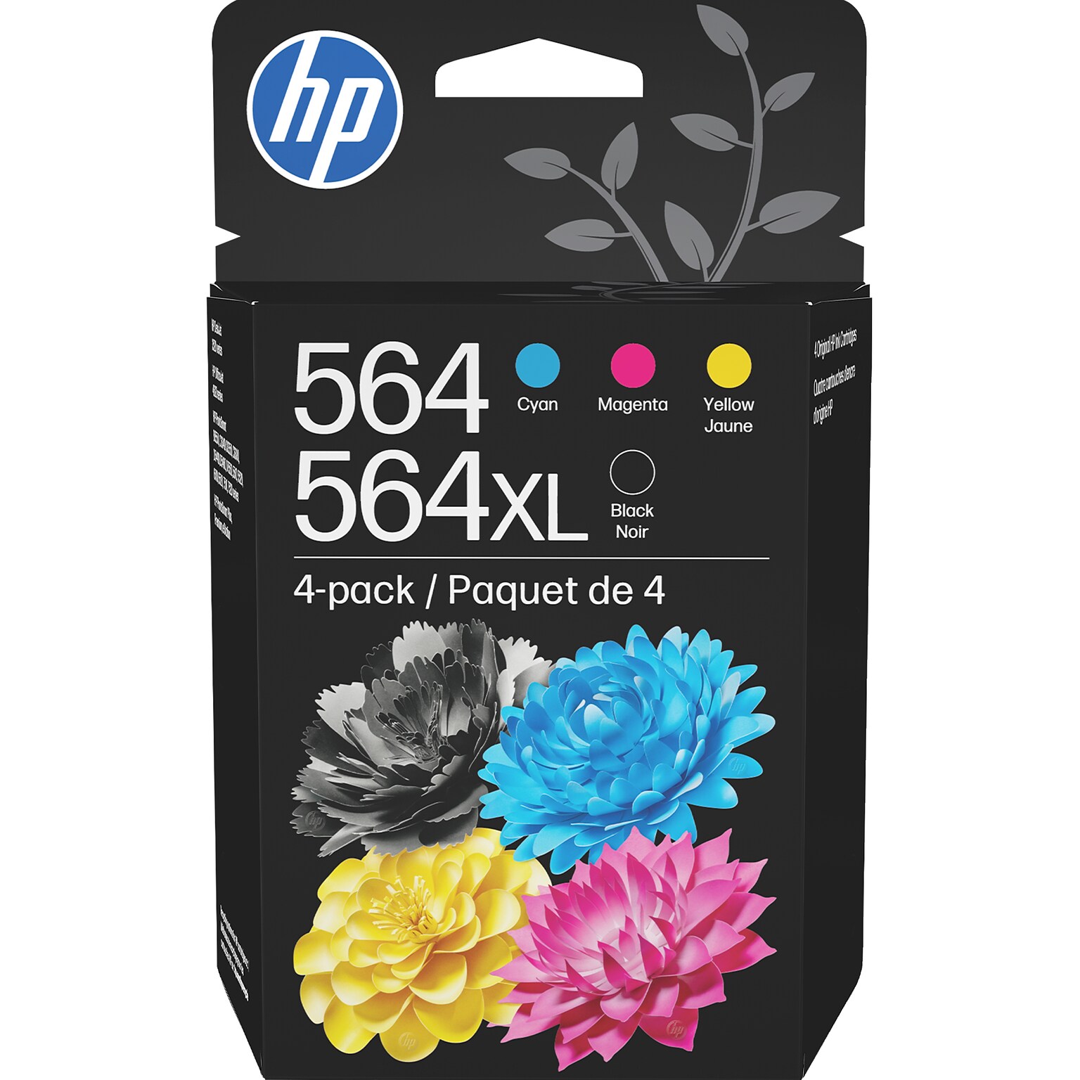 HP 564XL/564 Black High Yield and Cyan/Magenta/Yellow Standard Yield Ink Cartridge, 4/Pack (N9H60FN#140)