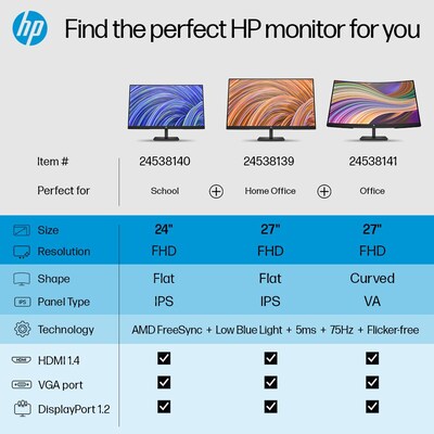 HP V27i G5 27" LED Monitor, Black (65P64AA#ABA)