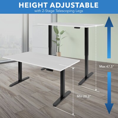 Mount-It! 55"W Electric Rectangular Adjustable Standing Desk, White/Black (MI-18064)