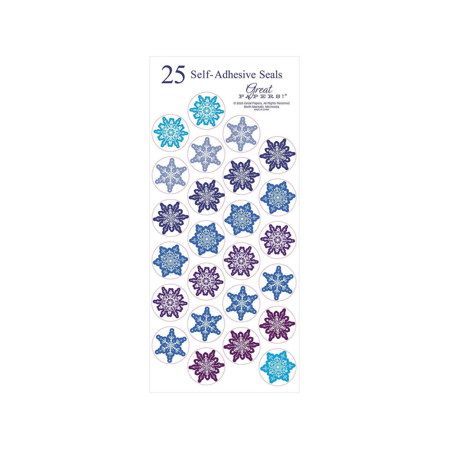 Great Papers Snowflake Seasonal Seals, Assorted Colors, 25/Pack (2023057)