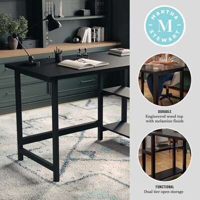 Martha Stewart Beckett 48"W Solid Wood Rectangular Home Office Trestle Desk, Black Wood Grain (BLNFYHY1071BK)