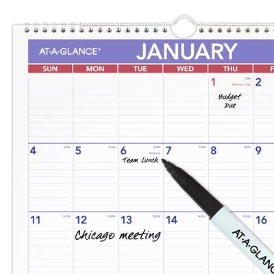2026 AT-A-GLANCE 17" x 12" Monthly Dry Erase Wall Calendar, White/Purple (PMLM02-28-26)