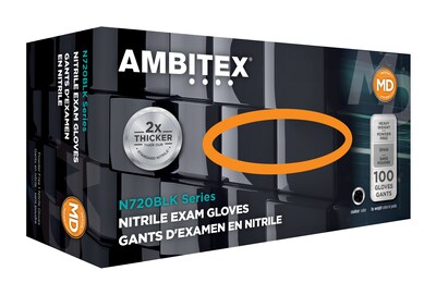 Ambitex N720BLK Series Powder Free Blk Nitrile Gloves, Med, 100/Pk, 10 Pks/CT (NMD720BLK)