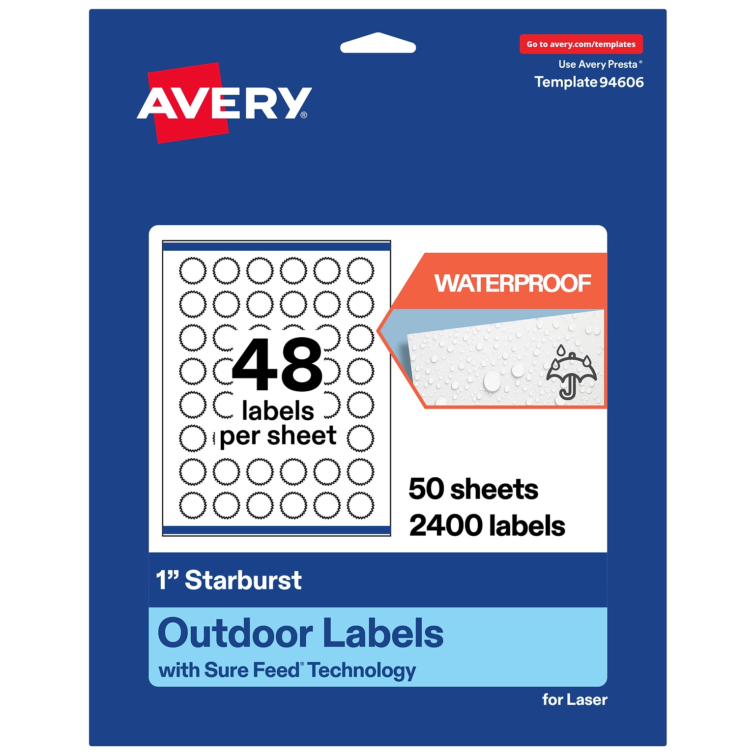 Avery Starburst Laser Multipurpose Labels, 1, White, 2400/Box (19479399494)