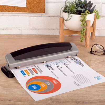 Swingline® Precision Pro® Desktop 2-3-Hole Punch, Adjustable Centers, 10 Sheet Capacity, Black/Silver (A7074037)