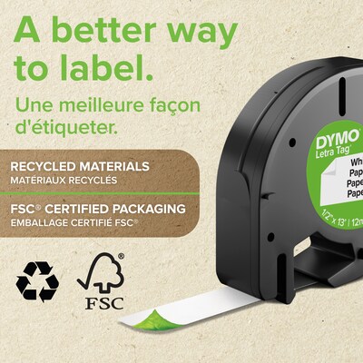 DYMO LetraTag 10697 Label Maker Tape, 1/2 x 13, Black on White, 2/Pack (10697)