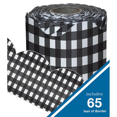 Carson Dellosa Education Rolled Scalloped Borders, 3" x 65', Black Gingham, 3/Bundle (CD-108507-3)