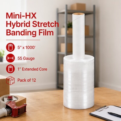 Quill Brand® 5" x 1000' 55 Gauge Cast Stretch Wrap, Clear, 12/Carton (MINI-ST1000)