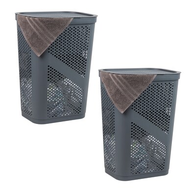 Mind Reader 15.85-Gallon Slim Laundry Hamper with Lid, Plastic, Gray, 2/Set (2HBIN60-GRY)