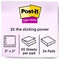 Post-it® Super Sticky Notes, 3" x 3", Canary Yellow, 90 Sheets/Pad, 24 Pads/Pack (654-24SSCP)