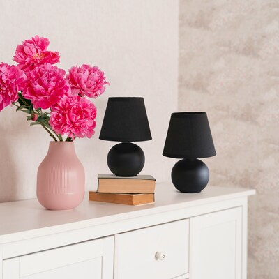 Creekwood Home Nauru 8.66" Traditional Petite Ceramic Orb Base Bedside Table Desk Lamp, Black, 2/Pack (CWT-2004-BK-2PK)