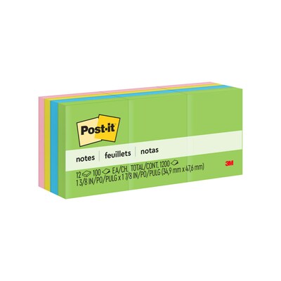 Post-it® Notes, 1 3/8" x 1 7/8", Floral Fantasy Collection, 100 Sheets/Pad, 12 Pads/Pack (653-AU)