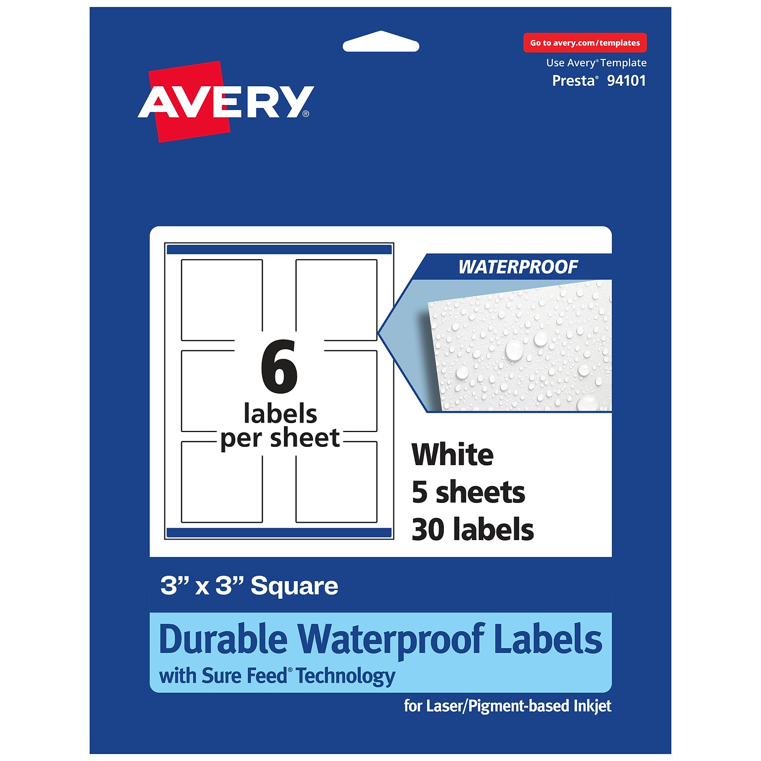 Avery Laser/Inkjet Square Multipurpose Labels, 3 x 3, White, 30 Labels/Pack  (94101)