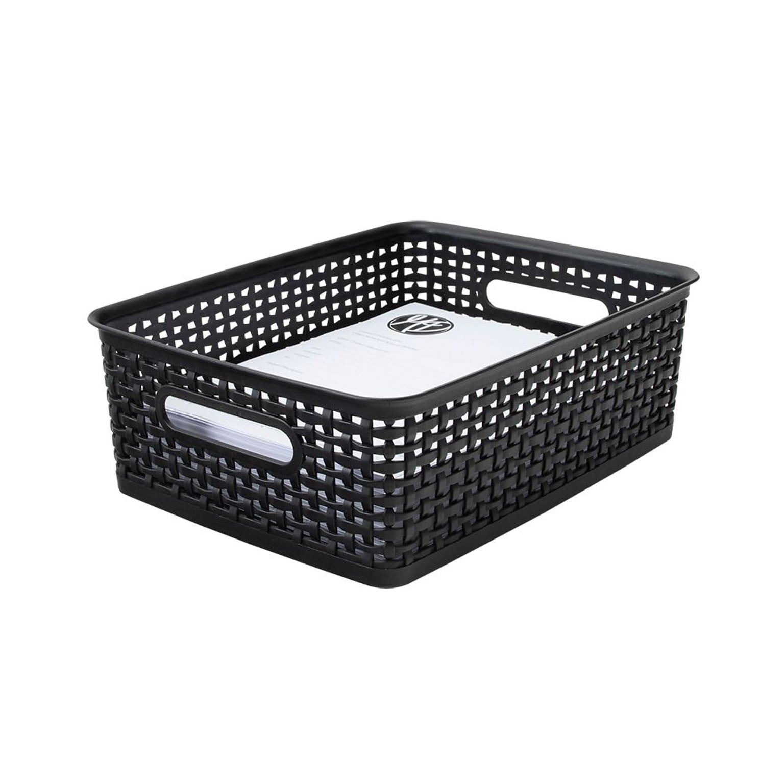 Advantus Plastic Weave Bin, Black, 4.63H x 10-1/2W x 14D