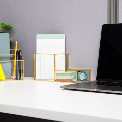 Mind Reader 2-Compartment Glass Desk Organizer, Gold (LG-GLD)