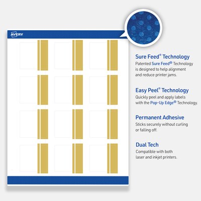 Avery Laser/Inkjet Square Multipurpose Labels, 2" x 2", White, 120/Pack (S00DKC)