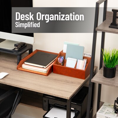 Mind Reader PU Front Loading Letter Tray Set, Brown, 2/Set (PUWSET-BRN)