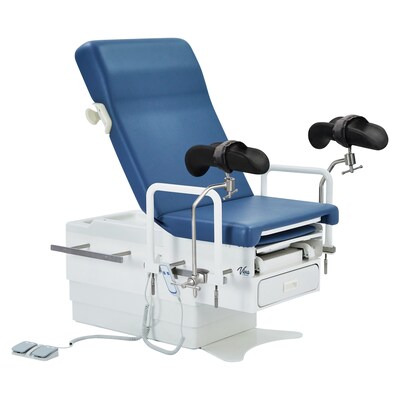 Viva Comfort Pointe Power Electric Pelvic Tilt Exam Table w/Stirrups, Knee Crutches, Hand Rails, 396lbs. Capacity, Blue