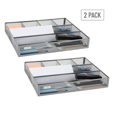 Mind Reader 6-Compartment Metal Drawer Organizer, Silver, 2/Set (2DEER-SIL)