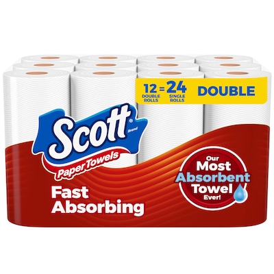 Scott Choose-A-Sheet Kitchen Roll Paper Towels, 1-ply, 102 Sheets/Roll, 12 Rolls/Pack (38869/55416)