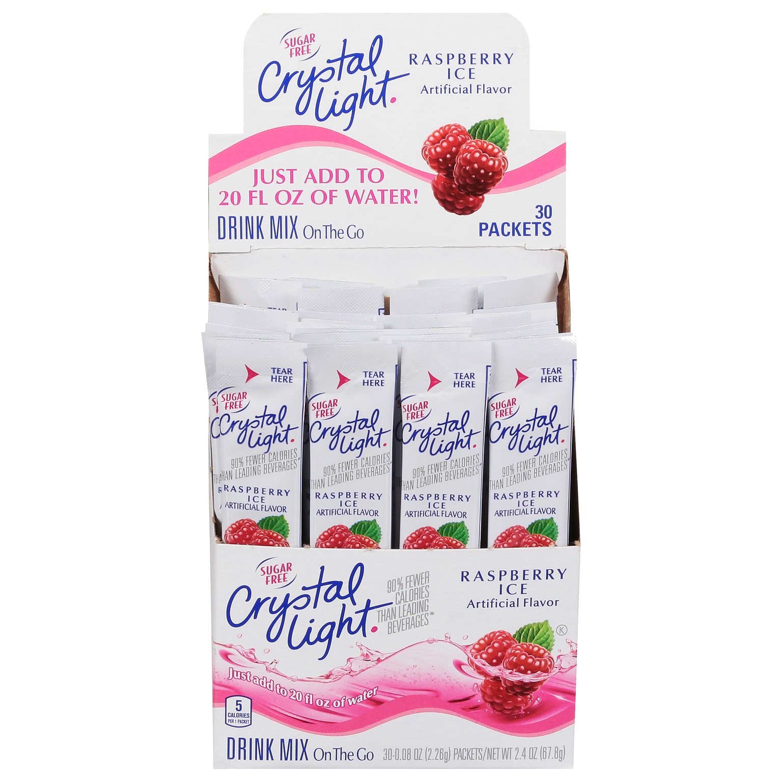 Crystal Light On-The-Go Sugar-Free Raspberry Ice Powder Drink Mix, 0.08 oz., 30 Packets/Box (GEN00798)