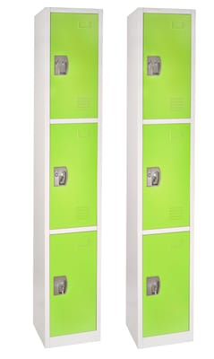 AdirOffice 72 3-Tier Key Lock Green Steel Storage Locker, 2/Pack (629-203-GRN-2PK)