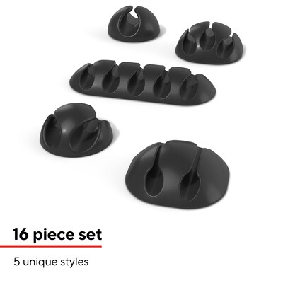 Staples TECH Cable Clips, Black, 16/Pack (ST62393)