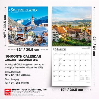 2027 BrownTrout Switzerland 12" x 12" Monthly Wall Calendar (9798330711710)