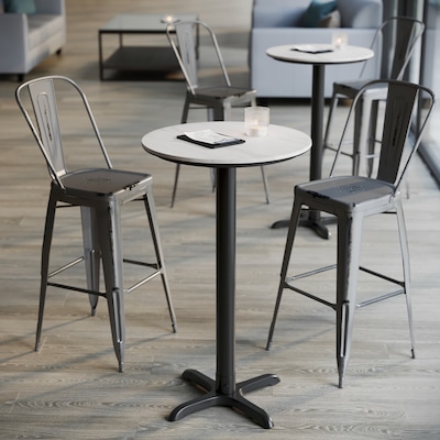 Flash Furniture Acadia 24" Round Wooden Dining Table with X-Base, White Faux Marble/Black Base (STRD24WMAT2222B)