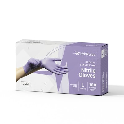 FifthPulse Powder Free Nitrile Gloves, Latex Free, Large, Lilac, 100/Box (FMN100208)