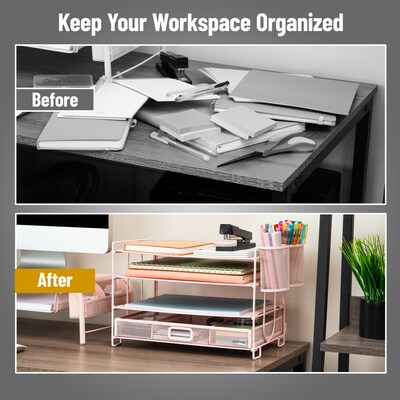 Mind Reader Metal Desk Organizer, Pink (MESH4C-PNK)
