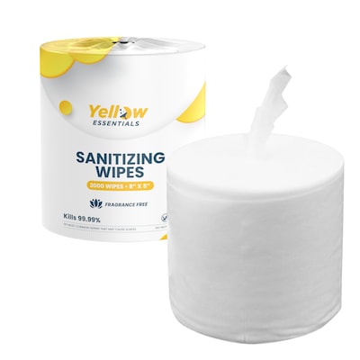 Yellow Essentials Sanitizing Wipes Refill, Gym Cleaning Wipes, 2,000 Wipes/Roll, 2 Rolls/Carton (YE001-2000-2PK)