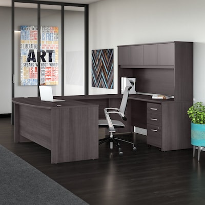 Bush Business Furniture Studio C 72"W U Shaped Desk with Hutch and Mobile File Cabinet, Storm Gray (STC003SG)