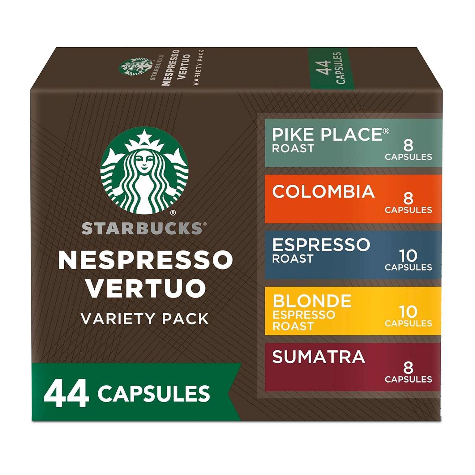 Starbucks Variety Pack Coffee Nespresso Vertuo Capsules, 44/Box (117667)