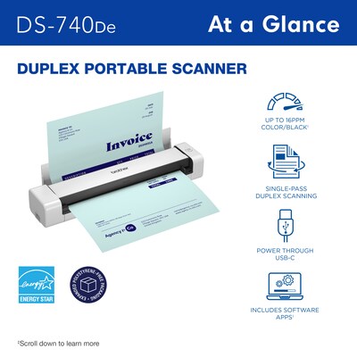 Brother DSmobile DS-740De USB Duplex Portable Document Scanner, White (DS-740De)