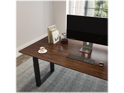 FlexiSpot E7Q 71"W Electric Adjustable Bamboo Top Standing Desk, Black (E7QBR7135LBDB)