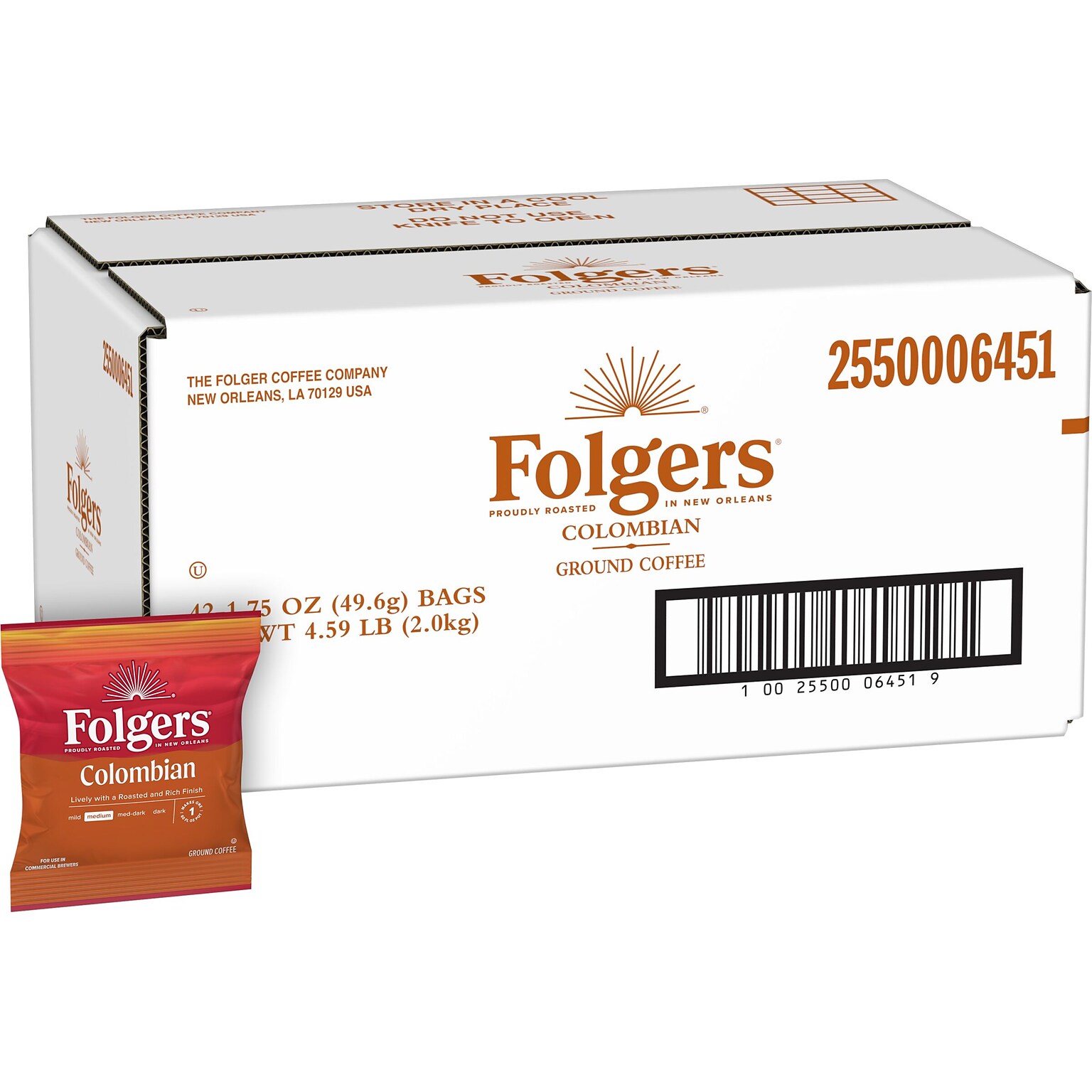 Folgers 100% Colombian Coffee Packet, Medium Dark Roast, 1.75 oz., 42/Carton (PRO20022)